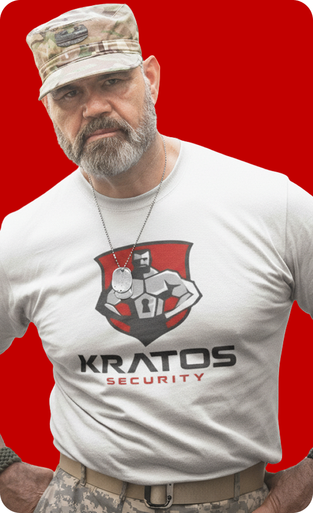 Kratos Security professional standing on duty in uniform providing on-site protection